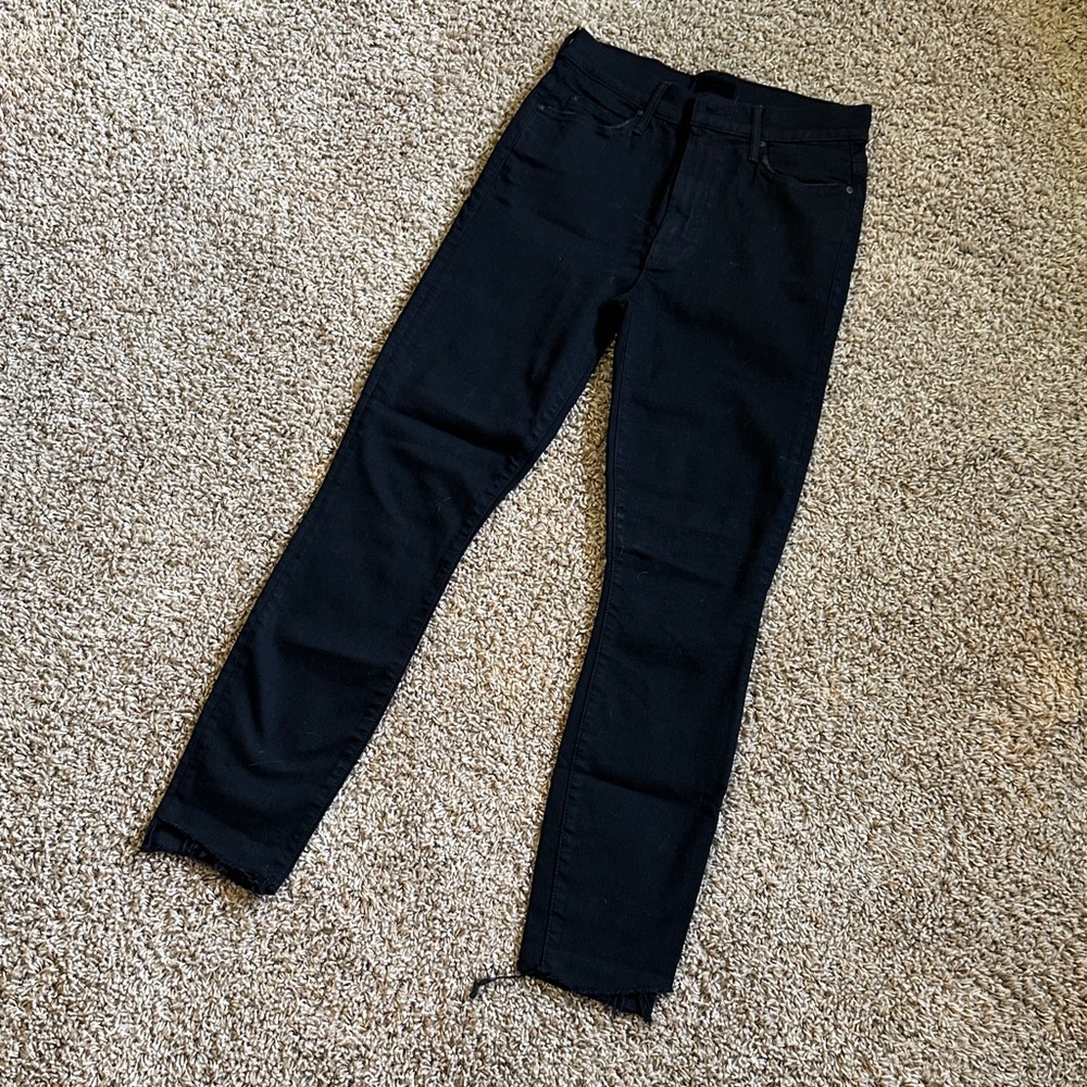 MOTHER Black Stunner Zip Ankle Fray Skinny Jeans Size 25